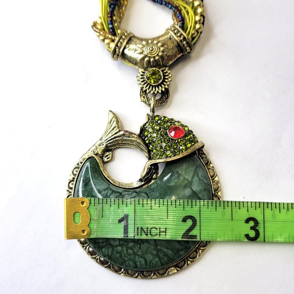 Chunky Fish Pendant Necklace Fashion Gemstone Green Fish Pendant - Picture 6 of 12